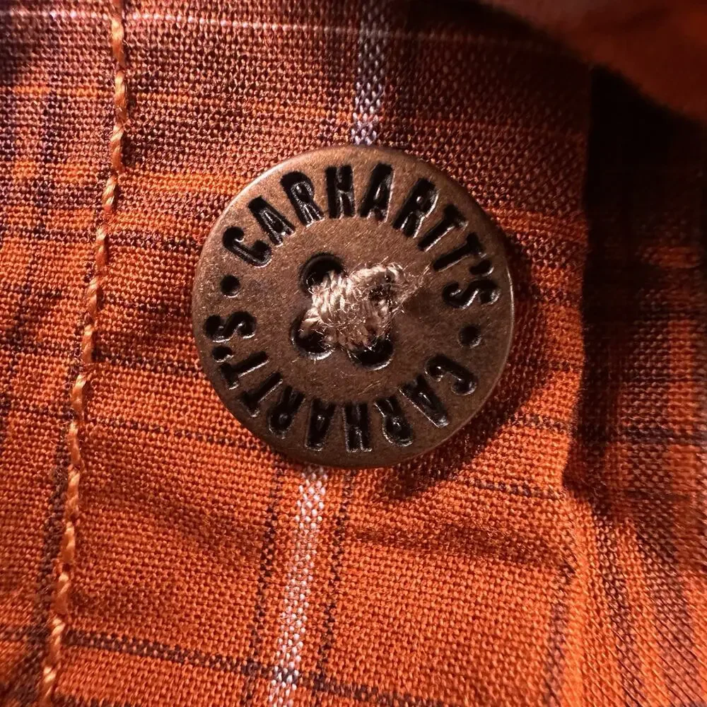 Carhartt Men’s‎ XL Pearl Snap Orange Plaid Relaxed Fit Rugged Flex